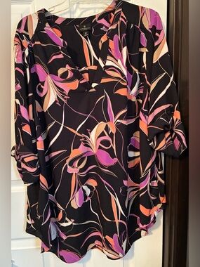 Worthington Woman Blouse LILLIES Size 2X Gorgeous Lily Floral Shirt NEW Top!